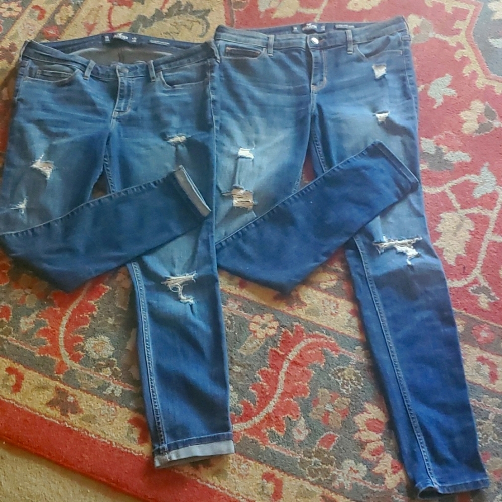 2 pairs women's Hollister diatressed jeans size 11 R